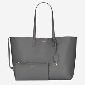 $1490 Saint Laurent Leather Shopping Tote Bag Color Grey/Storm, Large